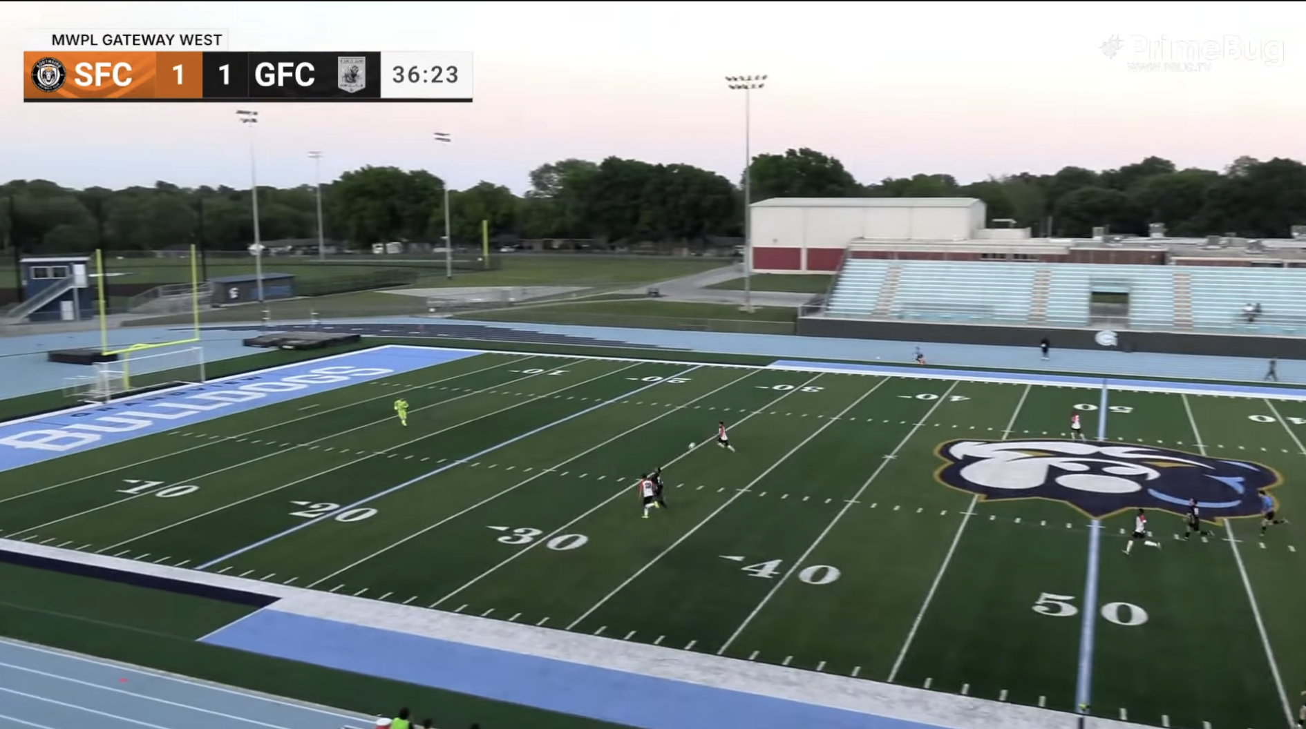 PrimeBug sponsor-ready scoreboard graphic during a live soccer match.